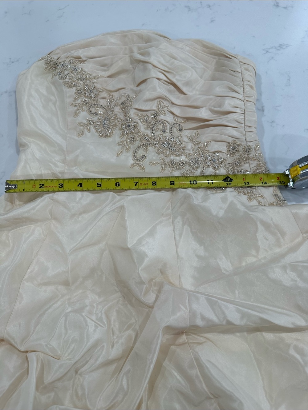 Davids Bridal Ivory Champagne Ruched lace Strapless Wedding Dress Sz 8 - Picture 16 of 16